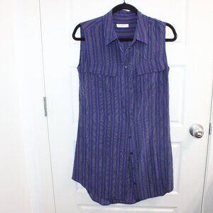 Equipment Femme Dress 100% Silk Striped Mini Sleeveless‎ Button Down Blue XS